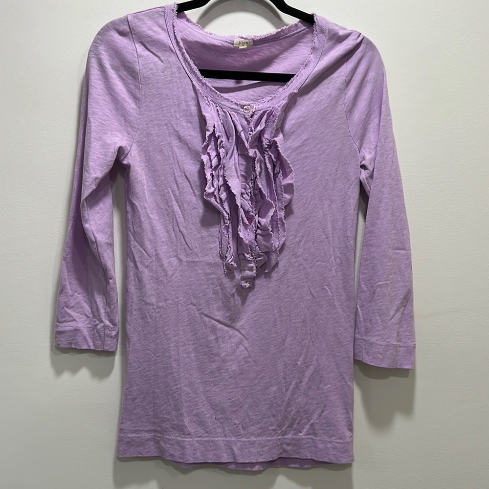 𝅺J.CREW Lavender 3/4 length sleeve ruffle shirt medium